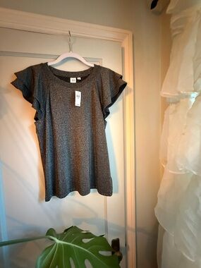 GAP Silver Metallic Ruffle Sleeve Top